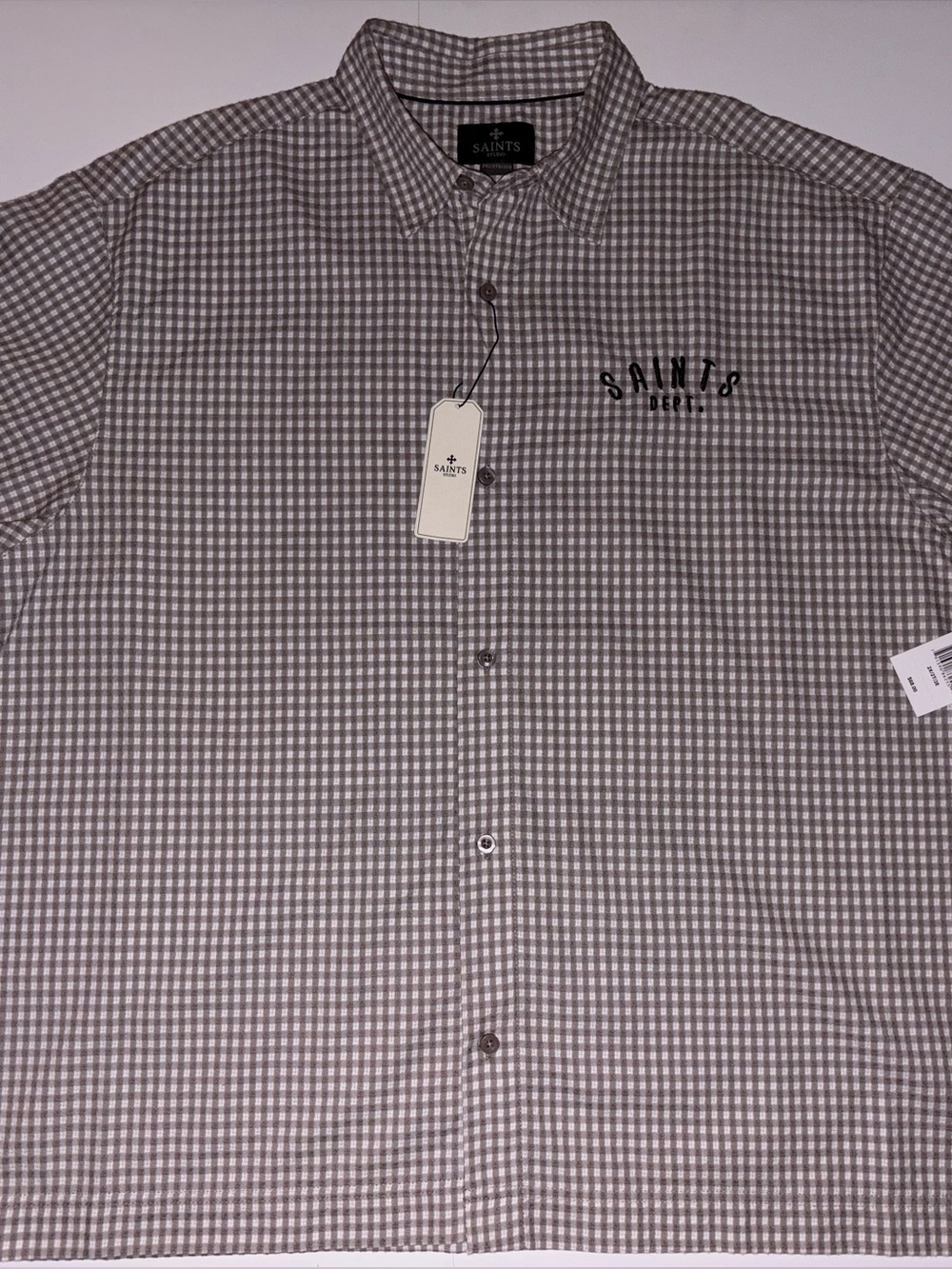 New SAINTS STUDIO Beige & White Gingham Men's  Casual Button-Down Shirt